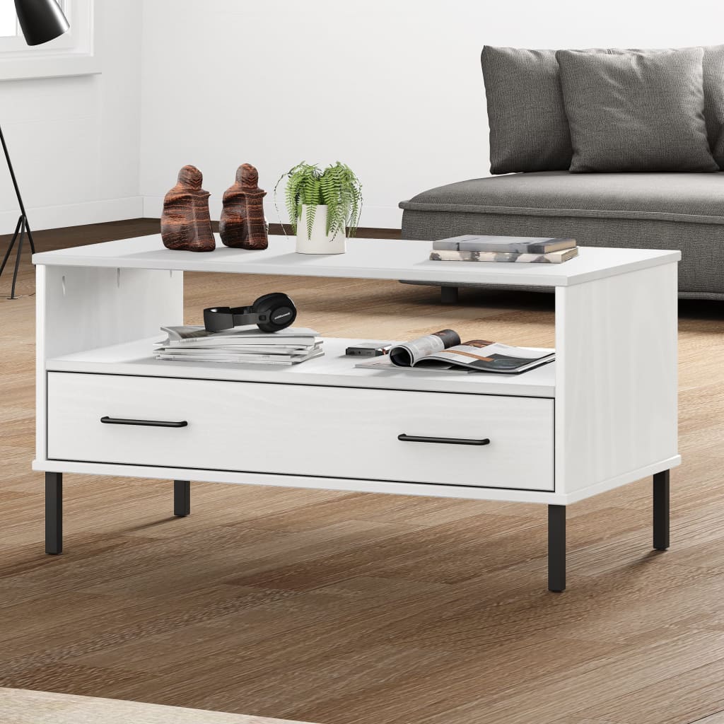 Coffee Table With Metal Legs 85X50X45Cm Solid Wood Oslo - Model 351033