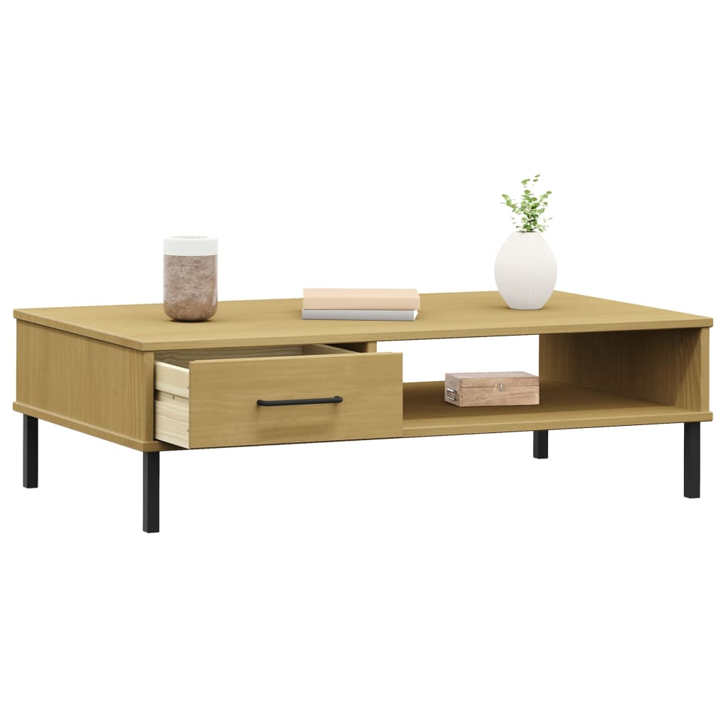 Coffee Table Solid Pine Wood Oslo White Drawer Storage Modern Living brown grey
