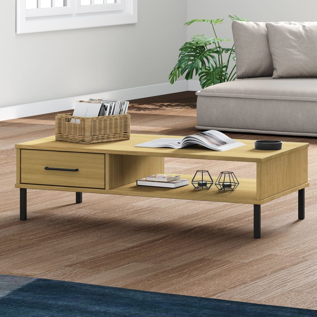 Coffee Table Solid Pine Wood Oslo White Drawer Storage Modern Living brown grey