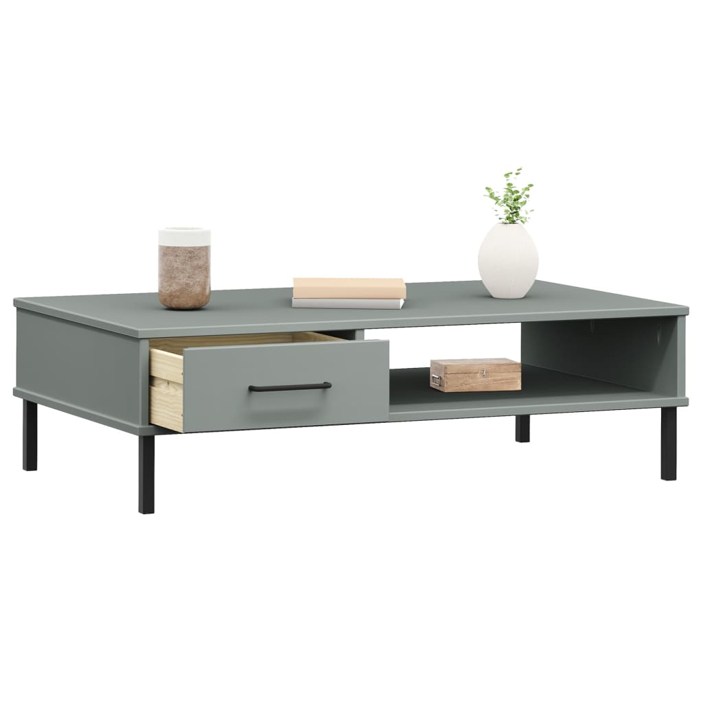 Coffee Table Solid Pine Wood Oslo White Drawer Storage Modern Living brown grey