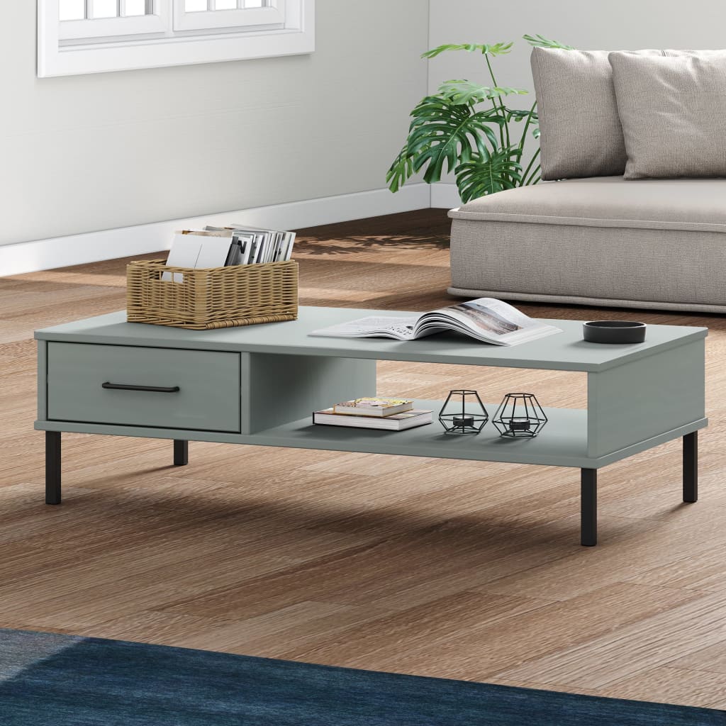 Coffee Table Solid Pine Wood Oslo White Drawer Storage Modern Living brown grey