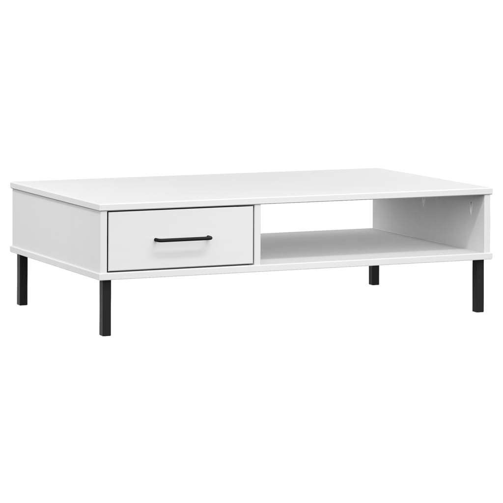 Coffee Table Solid Pine Wood Oslo White Drawer Storage Modern Living brown grey