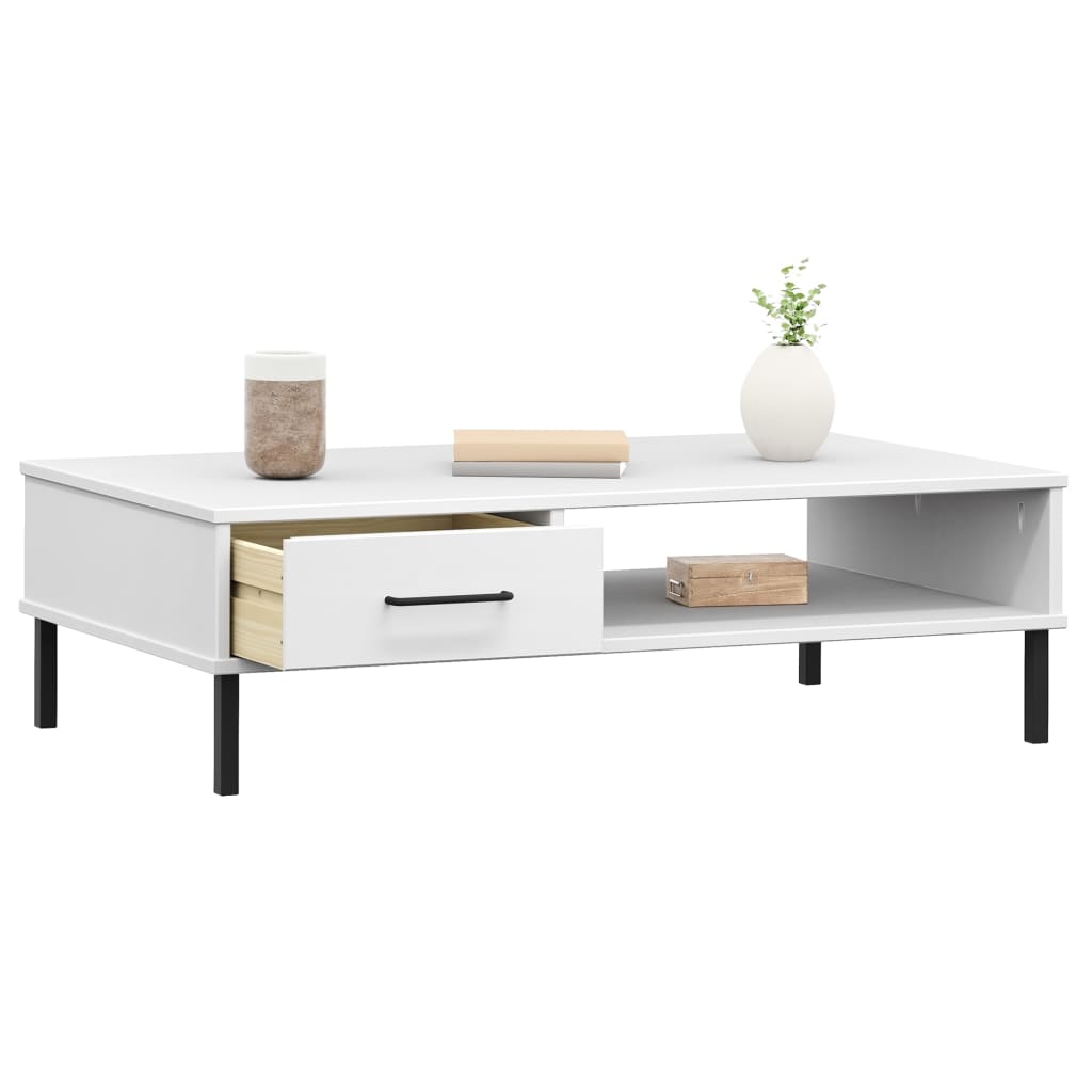 Coffee Table Solid Pine Wood Oslo White Drawer Storage Modern Living brown grey