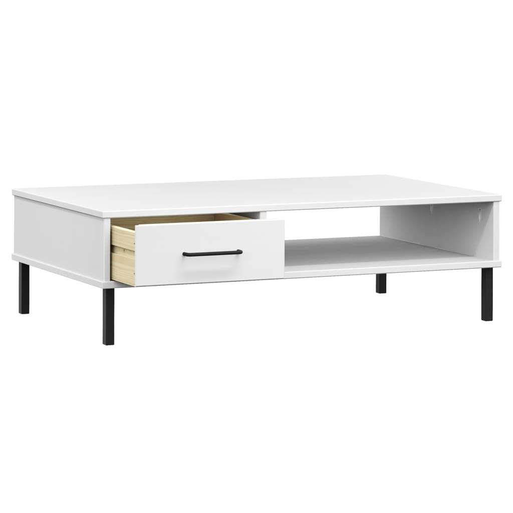 Coffee Table Solid Pine Wood Oslo White Drawer Storage Modern Living brown grey