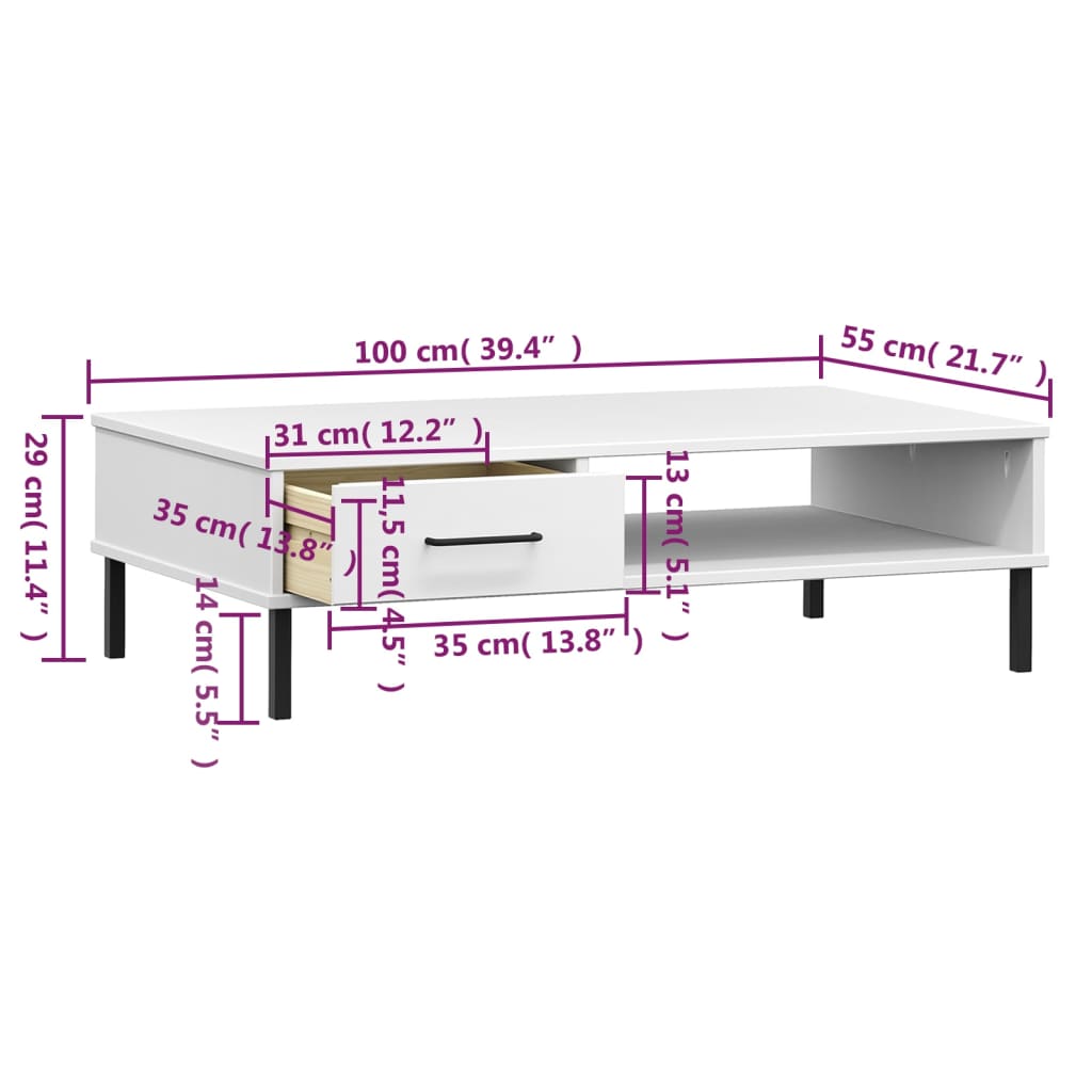 Coffee Table With Metal Legs Solid Wood Pine Oslo