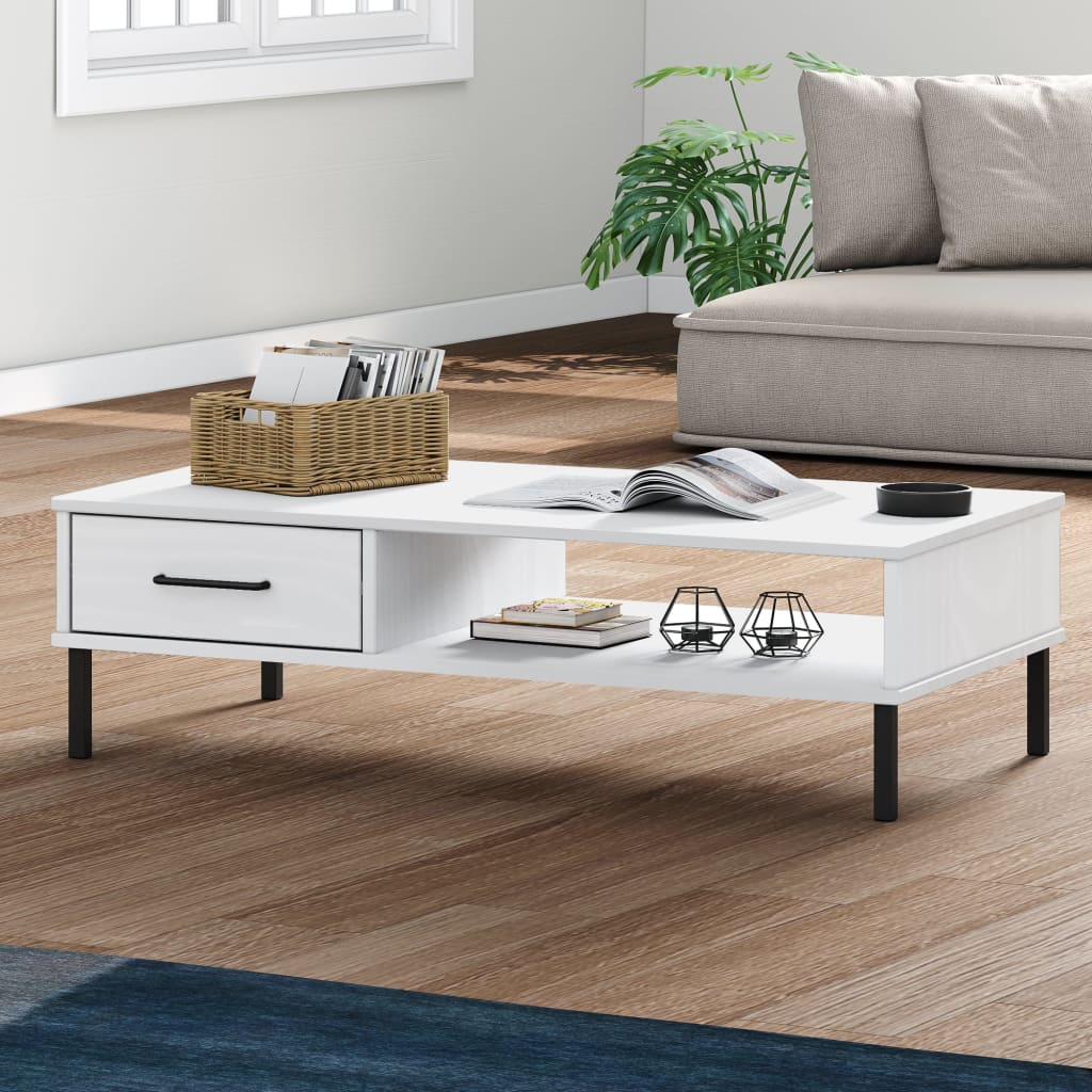 Coffee Table Solid Pine Wood Oslo White Drawer Storage Modern Living brown grey