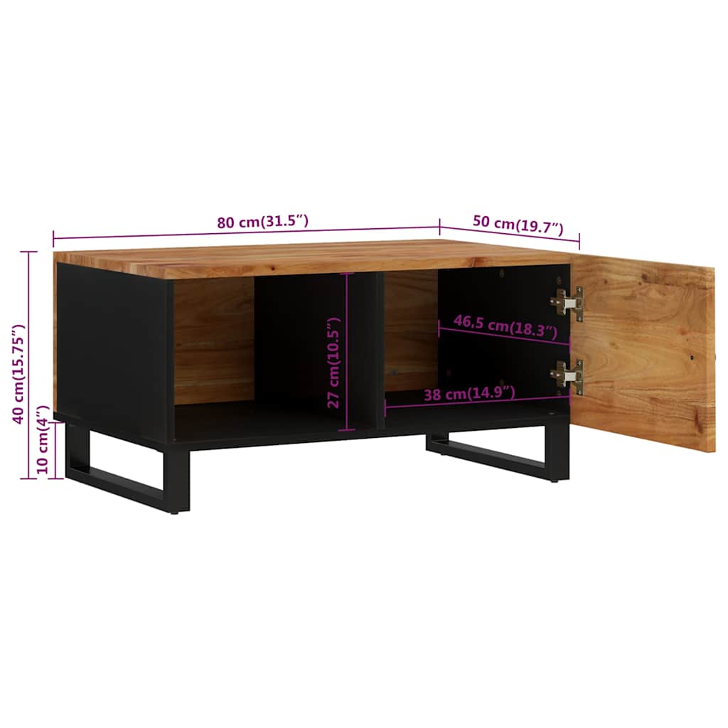 Coffee Table 80X50X40 Cm Solid Wood Acacia&Engineered multicolour brown metal 80