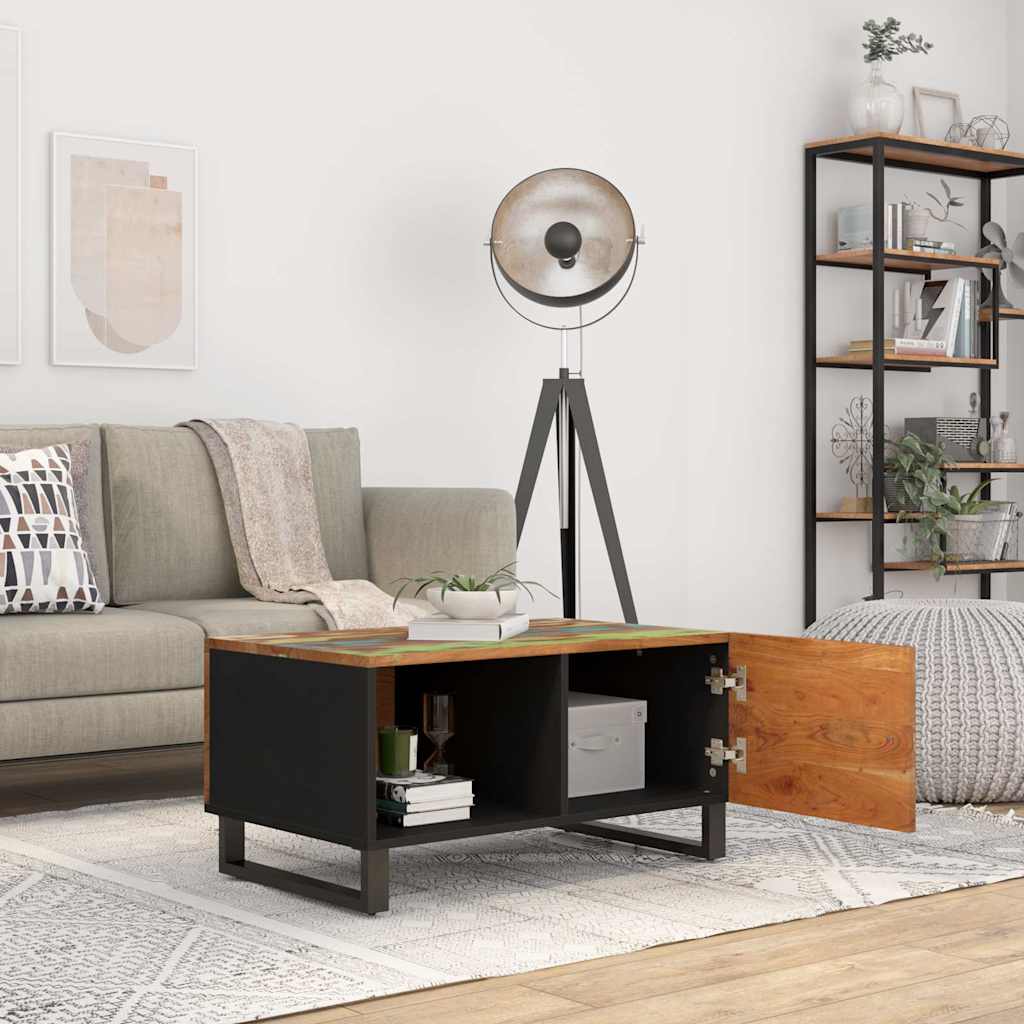 Coffee Table 80X50X40 Cm Solid Wood Acacia&Engineered multicolour brown metal 80