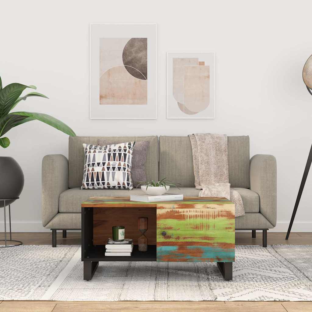 Coffee Table 80X50X40 Cm Solid Wood Acacia&Engineered multicolour brown metal 80