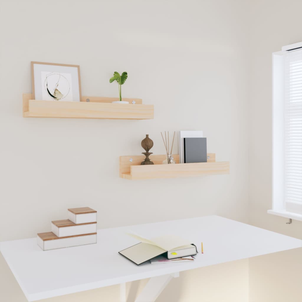 Wall Shelves 2 Pcs Solid Wood Pine