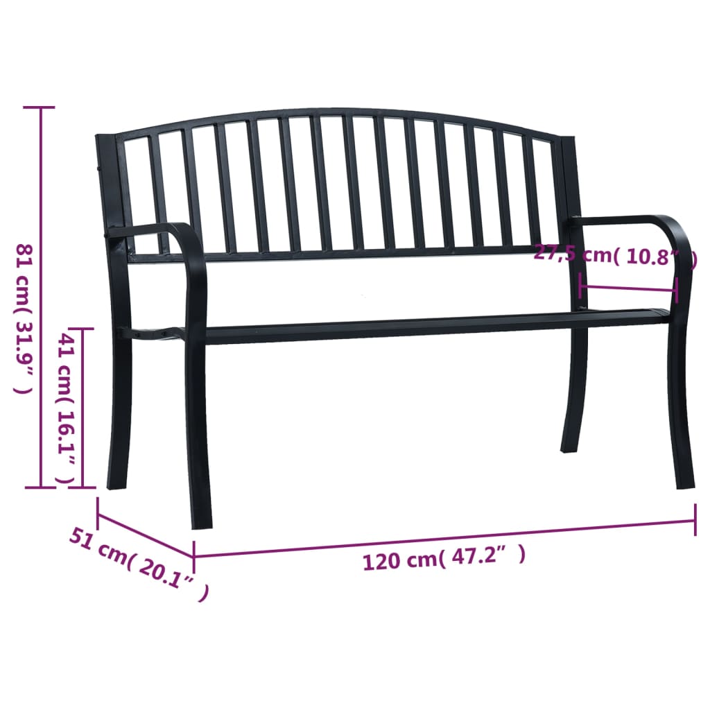 Outdoor Bench 120cm Steel Garden Patio Park Seat Weather Resistant Heavy Duty bl