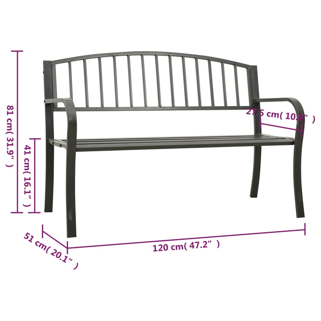 Outdoor Bench 120cm Steel Garden Patio Park Seat Weather Resistant Heavy Duty bl