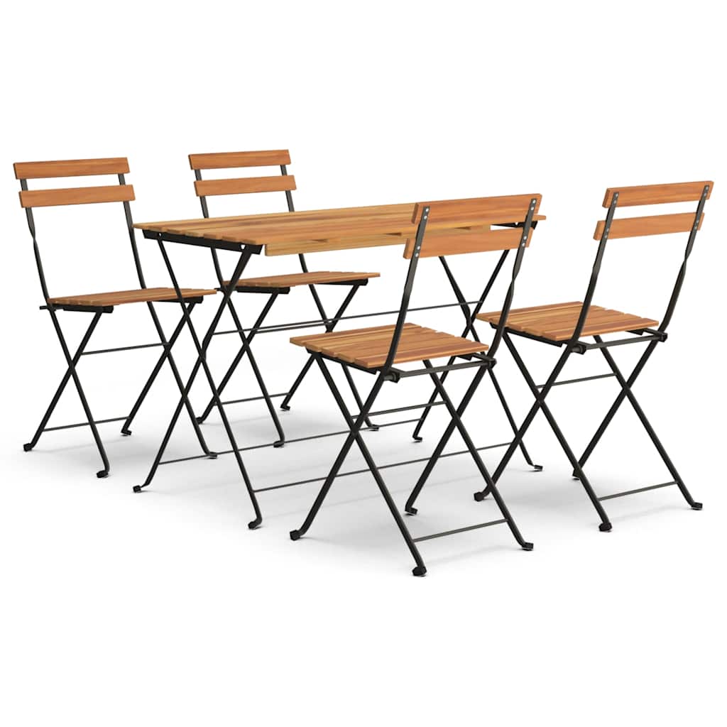 Outdoor Furniture Set 7 Piece Folding Bistro Acacia Wood & Steel Garden Black 10