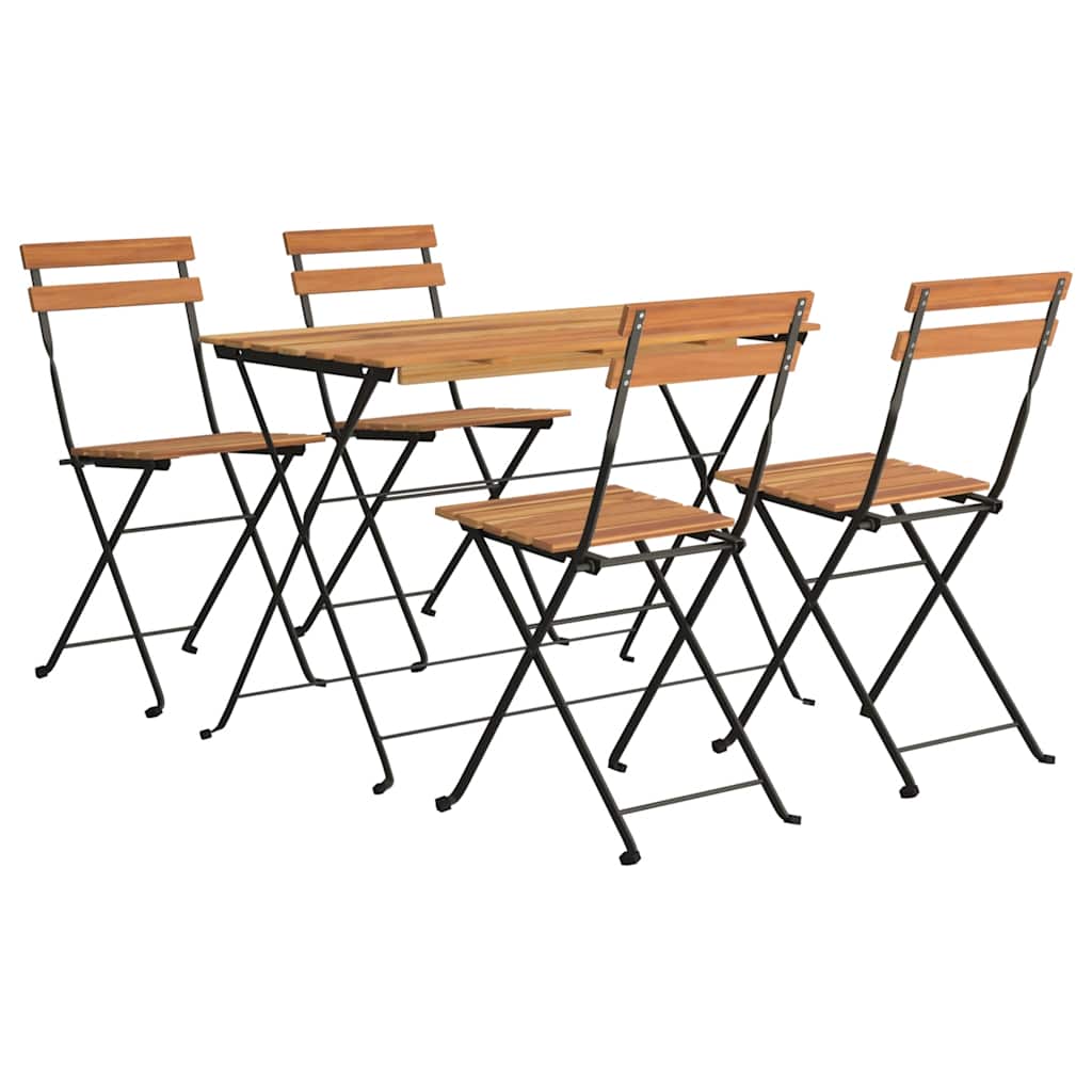 Outdoor Furniture Set 7 Piece Folding Bistro Acacia Wood & Steel Garden Black 10