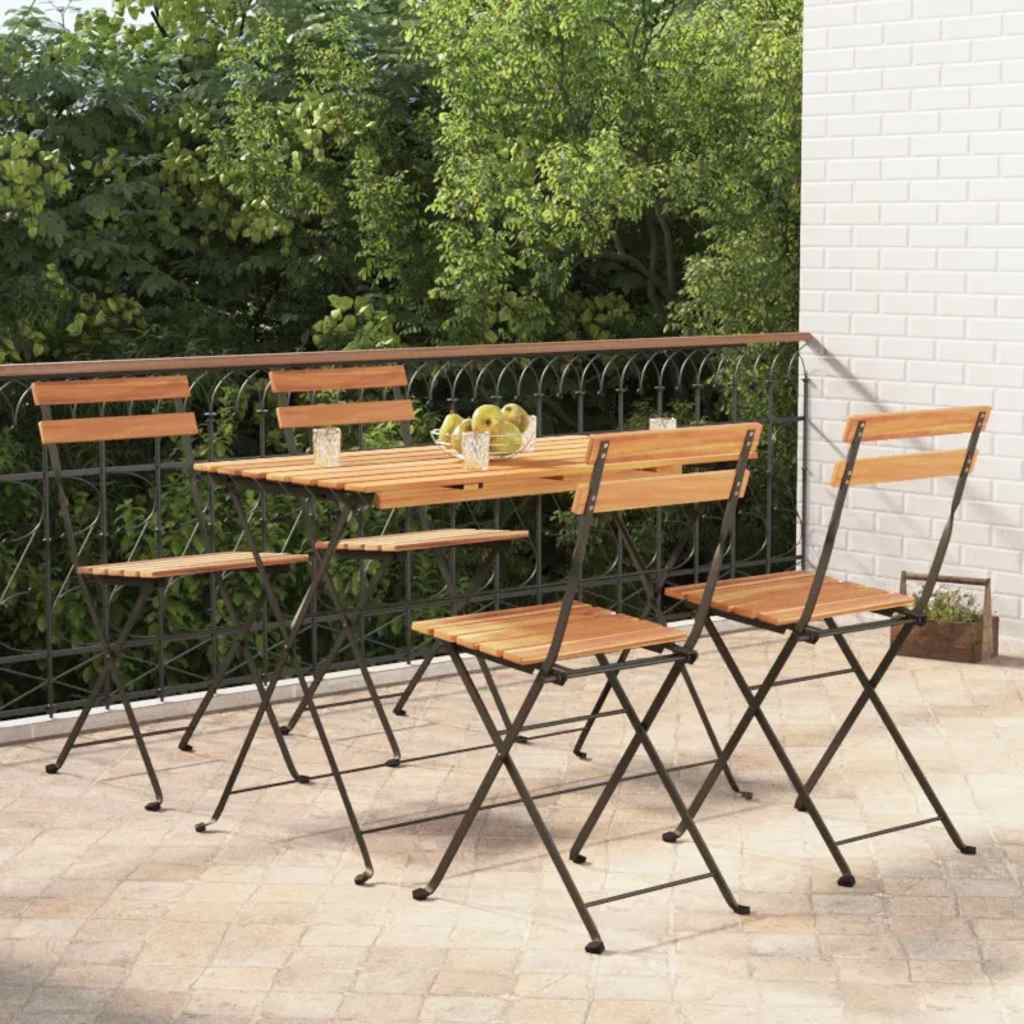 Outdoor Furniture Set 7 Piece Folding Bistro Acacia Wood & Steel Garden Black 10