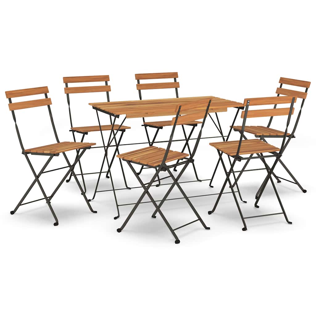 Outdoor Furniture Set 7 Piece Folding Bistro Acacia Wood & Steel Garden Black 10