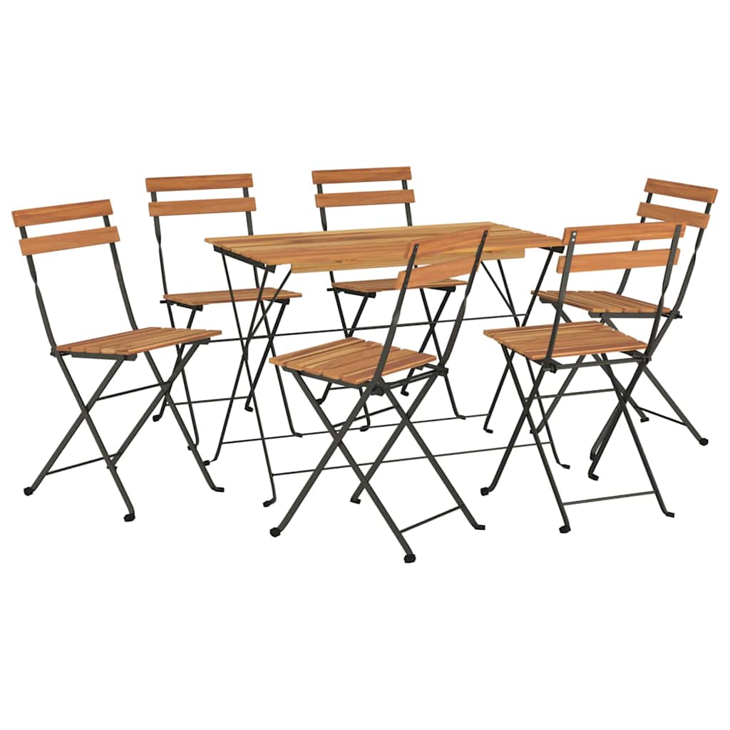 Outdoor Furniture Set 7 Piece Folding Bistro Acacia Wood & Steel Garden Black 10