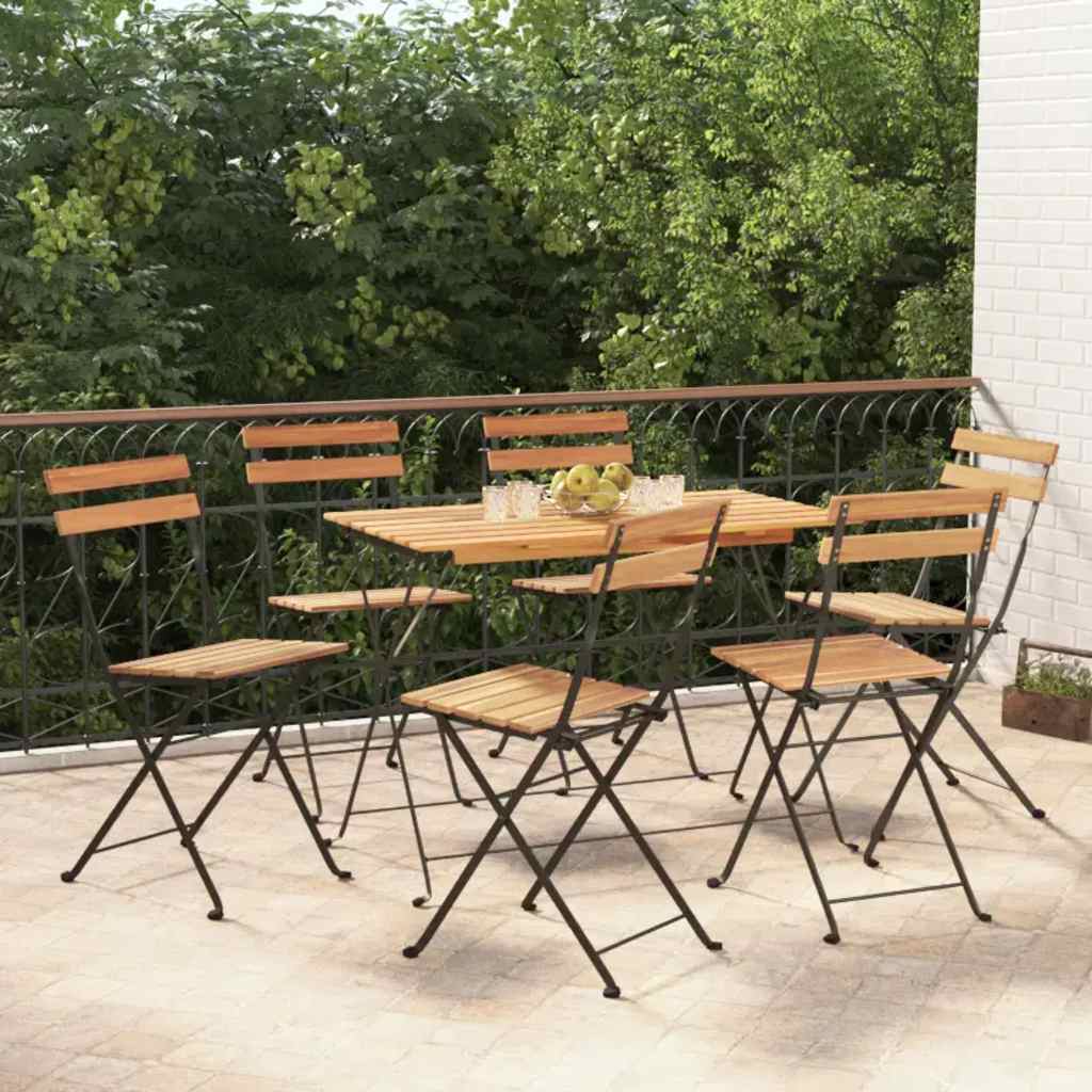 Outdoor Furniture Set 7 Piece Folding Bistro Acacia Wood & Steel Garden Black 10