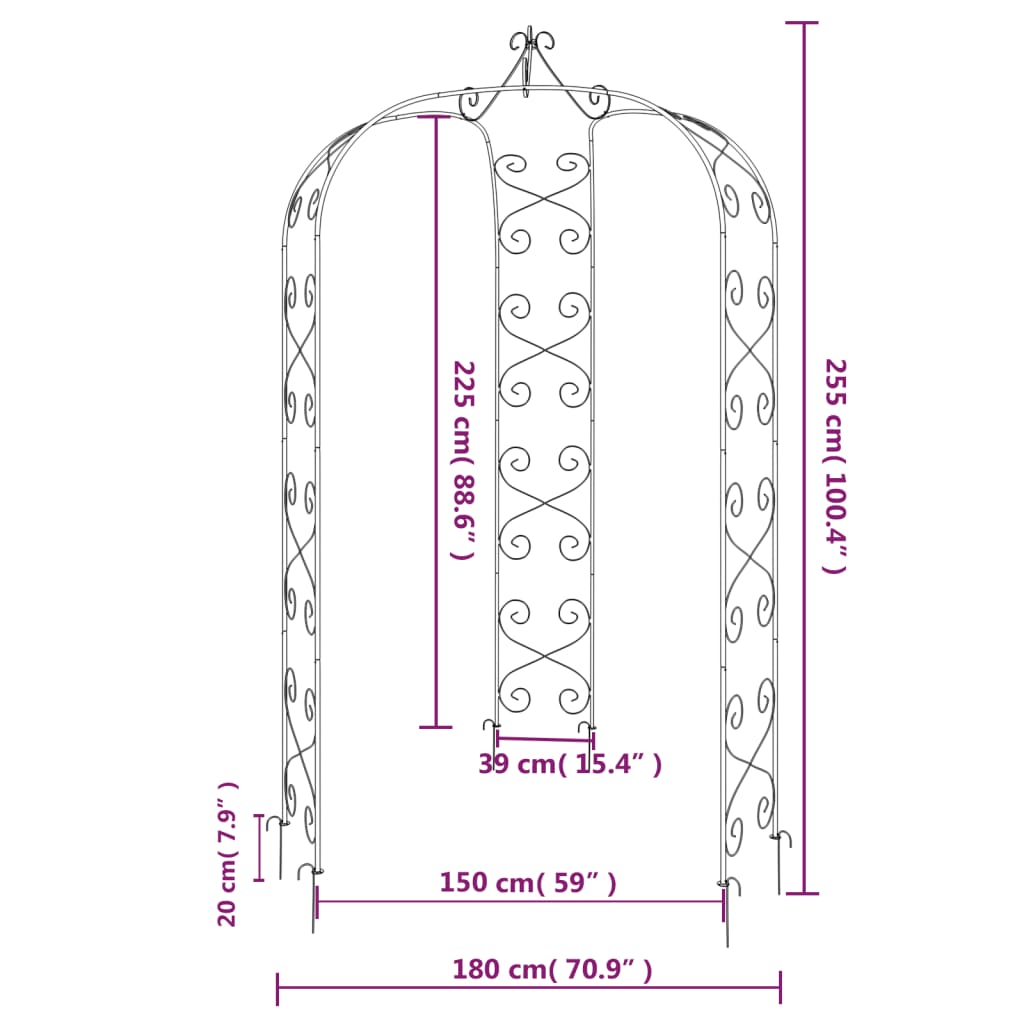 Garden Arches Trellises Arbours & Pergolas Round Arch Black Steel Ø180x255cm Cli