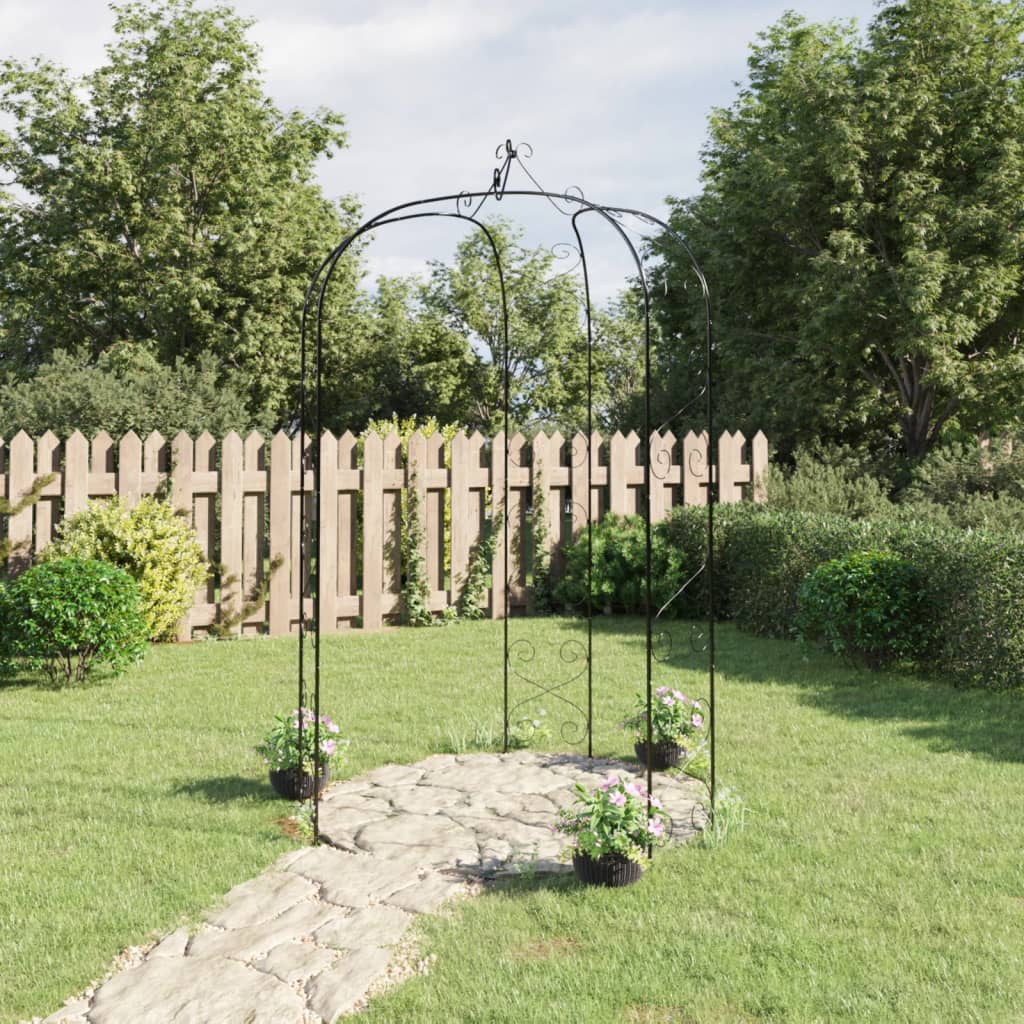 Garden Arches Trellises Arbours & Pergolas Round Arch Black Steel Ø180x255cm Cli