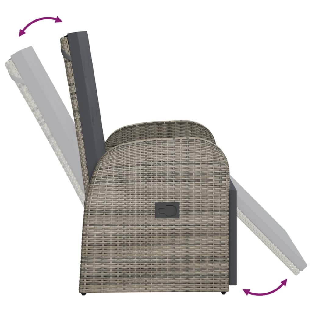 Outdoor Chair Reclining Garden Cushions Grey Poly Rattan Dark grey PE rattan 57