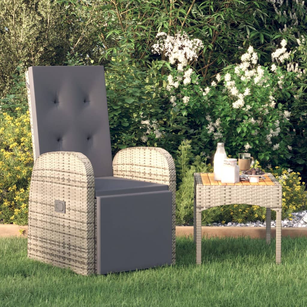 Outdoor Chair Reclining Garden Cushions Grey Poly Rattan Dark grey PE rattan 57