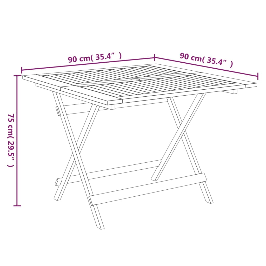 Folding Garden Table 90X90X75 Cm Solid Wood Acacia