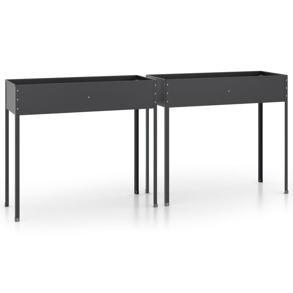 Garden Planters 2 Pcs Anthracite Galvanised Steel