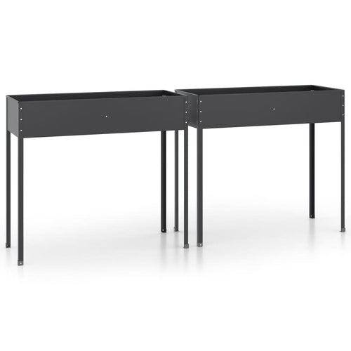 Garden Planters 2 Pcs Anthracite Galvanised Steel