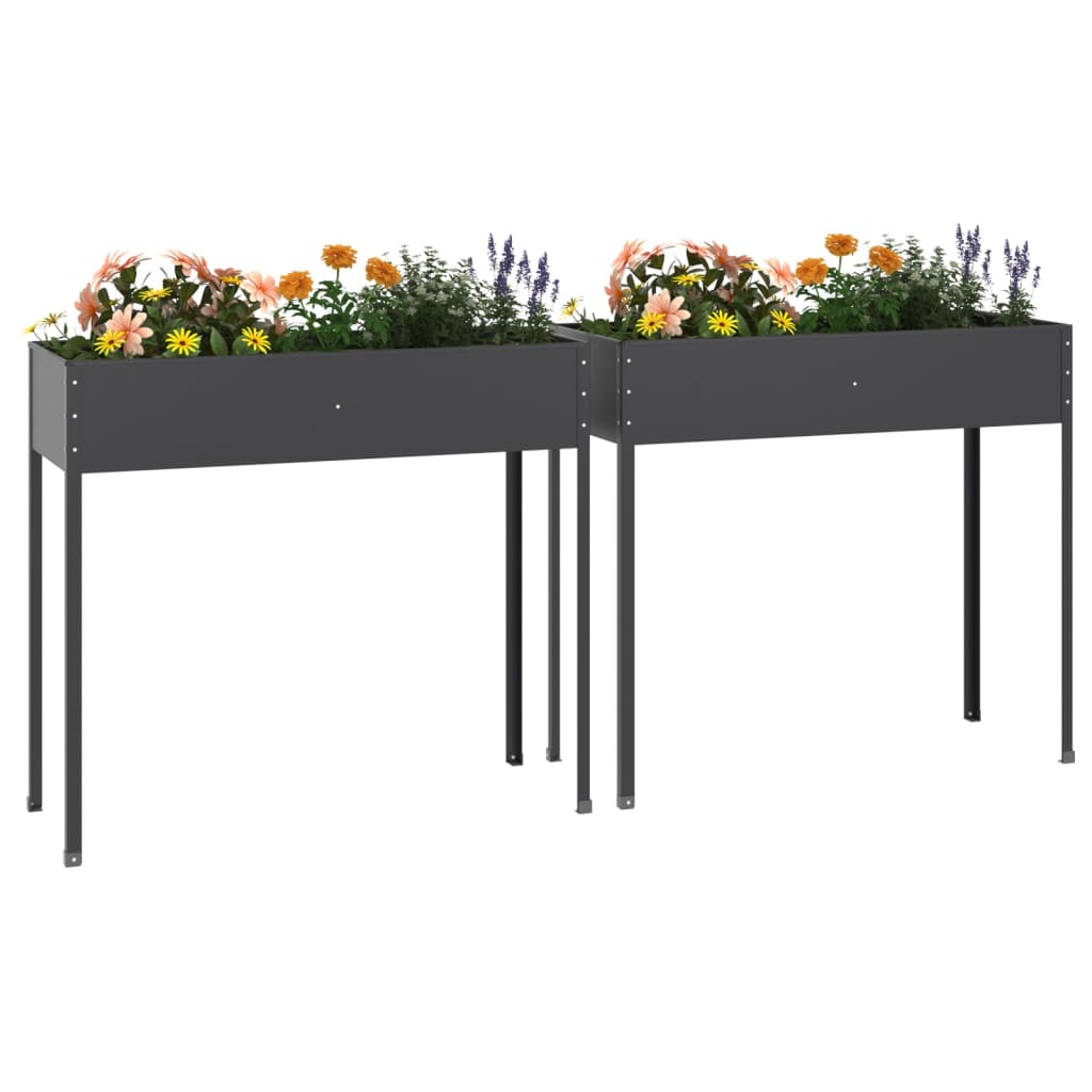 Planter 2x Galvanised Steel Raised Garden Planters Anthracite Outdoor Plant Beds