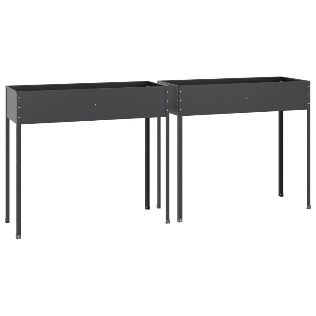 Garden Planters 2 Pcs Anthracite Galvanised Steel