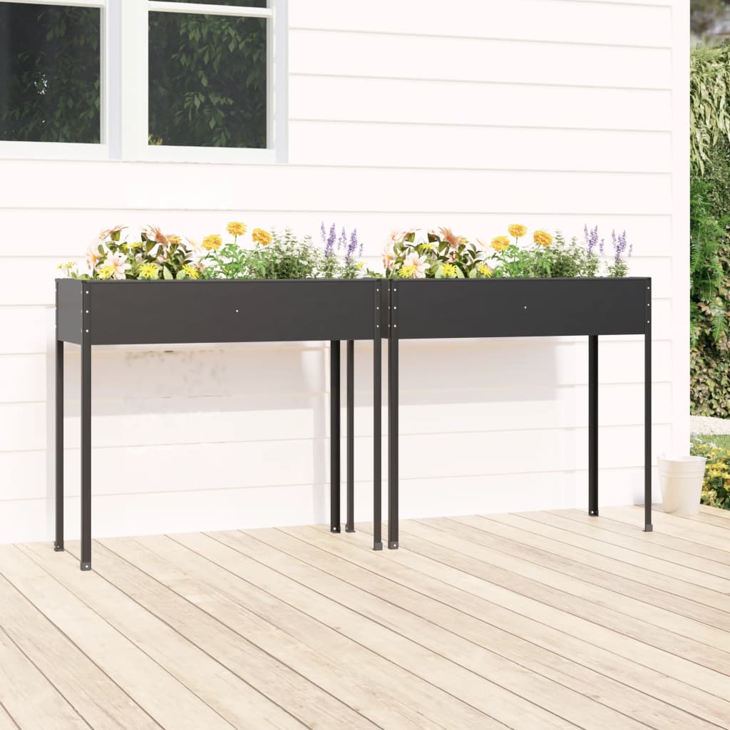 Garden Planters 2 Pcs Anthracite Galvanised Steel