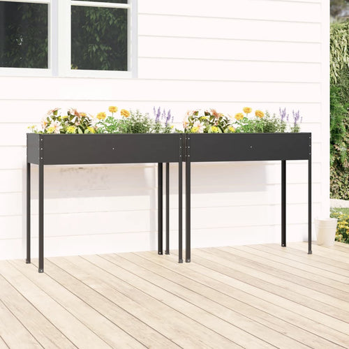 Garden Planters 2 Pcs Anthracite Galvanised Steel