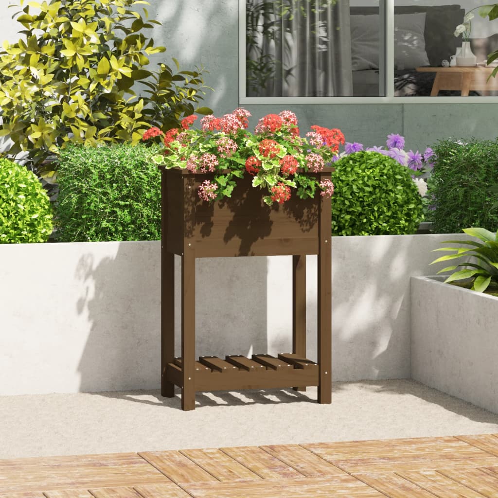 Planter With Shelf Solid Wood Pine