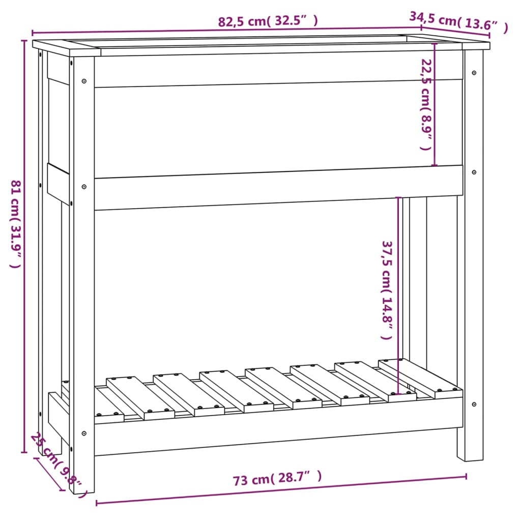 Planter With Shelf Solid Wood Pine