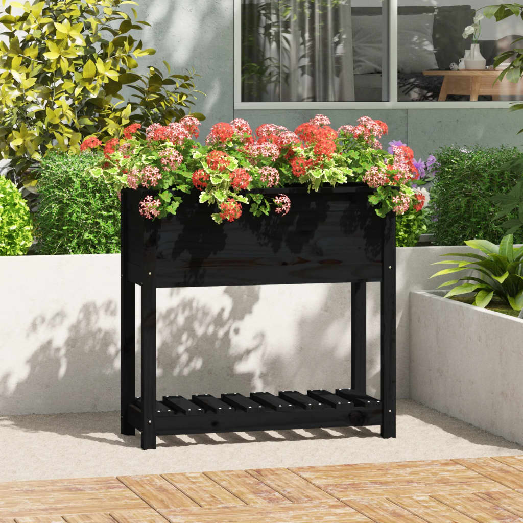 Planter With Shelf Solid Wood Pine