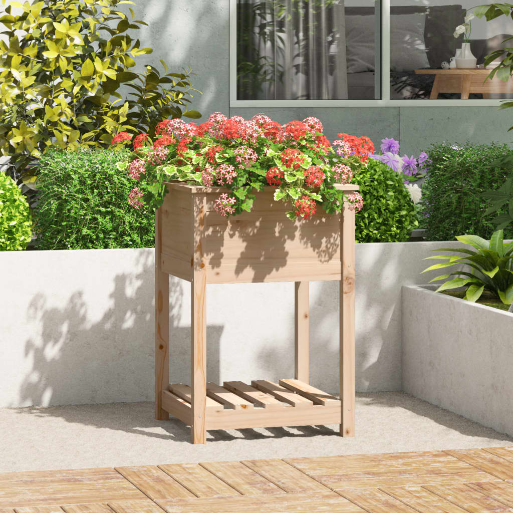 Planter With Shelf Solid Wood Pine