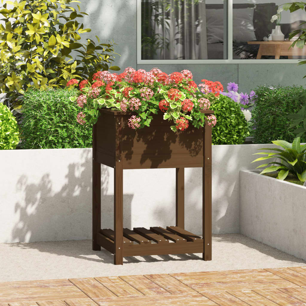Planter With Shelf Solid Wood Pine