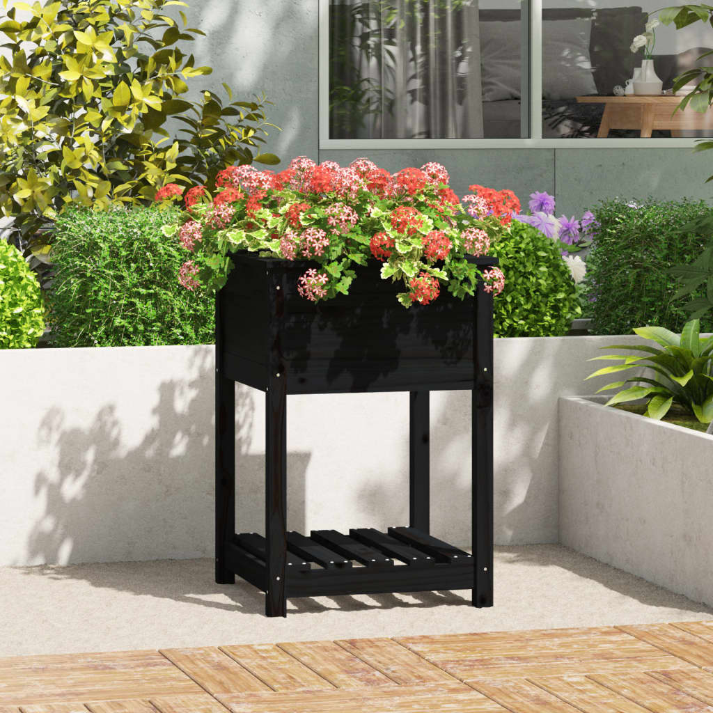 Planter With Shelf Solid Wood Pine
