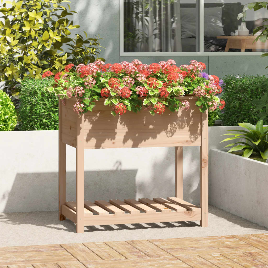 Planter With Shelf Solid Wood Pine