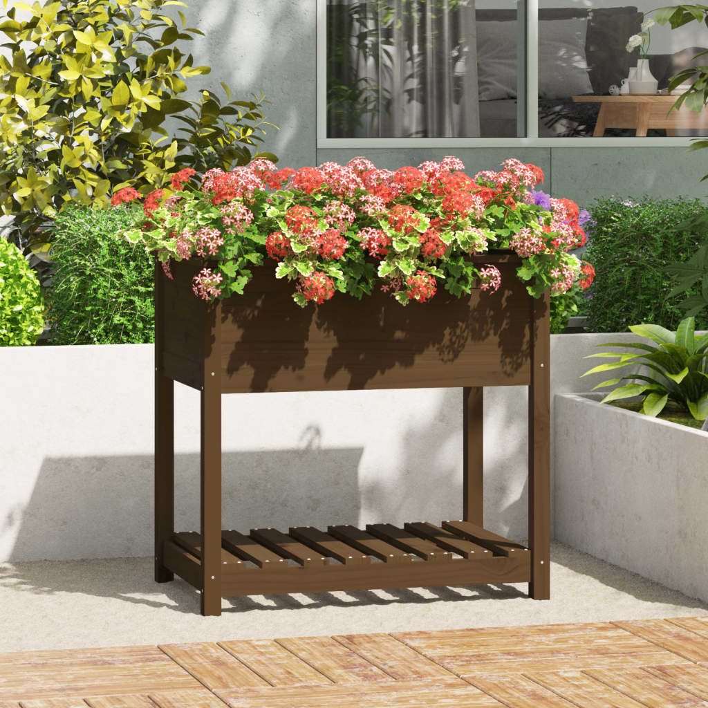 Planter With Shelf Solid Wood Pine