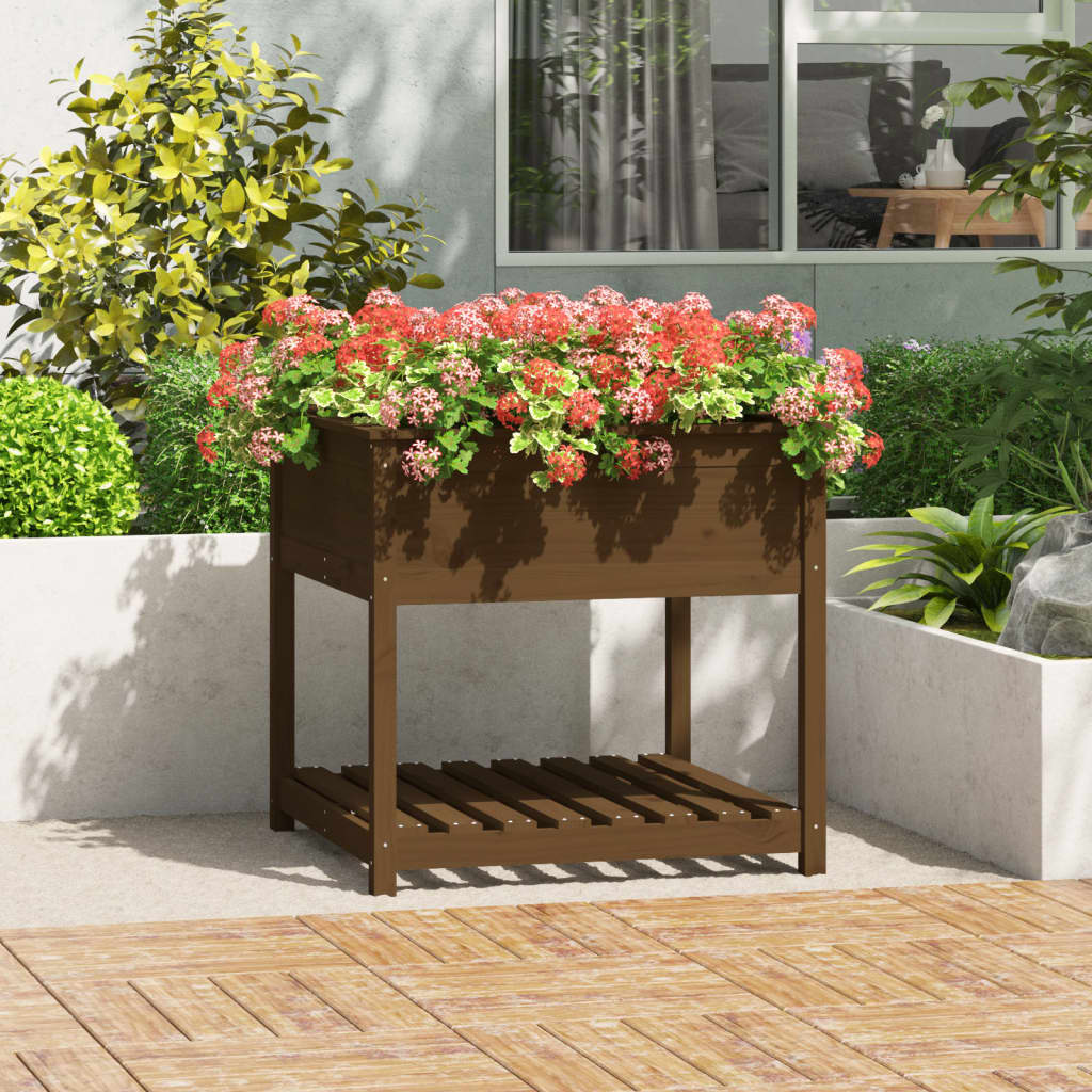 Planter With Shelf Solid Wood Pine