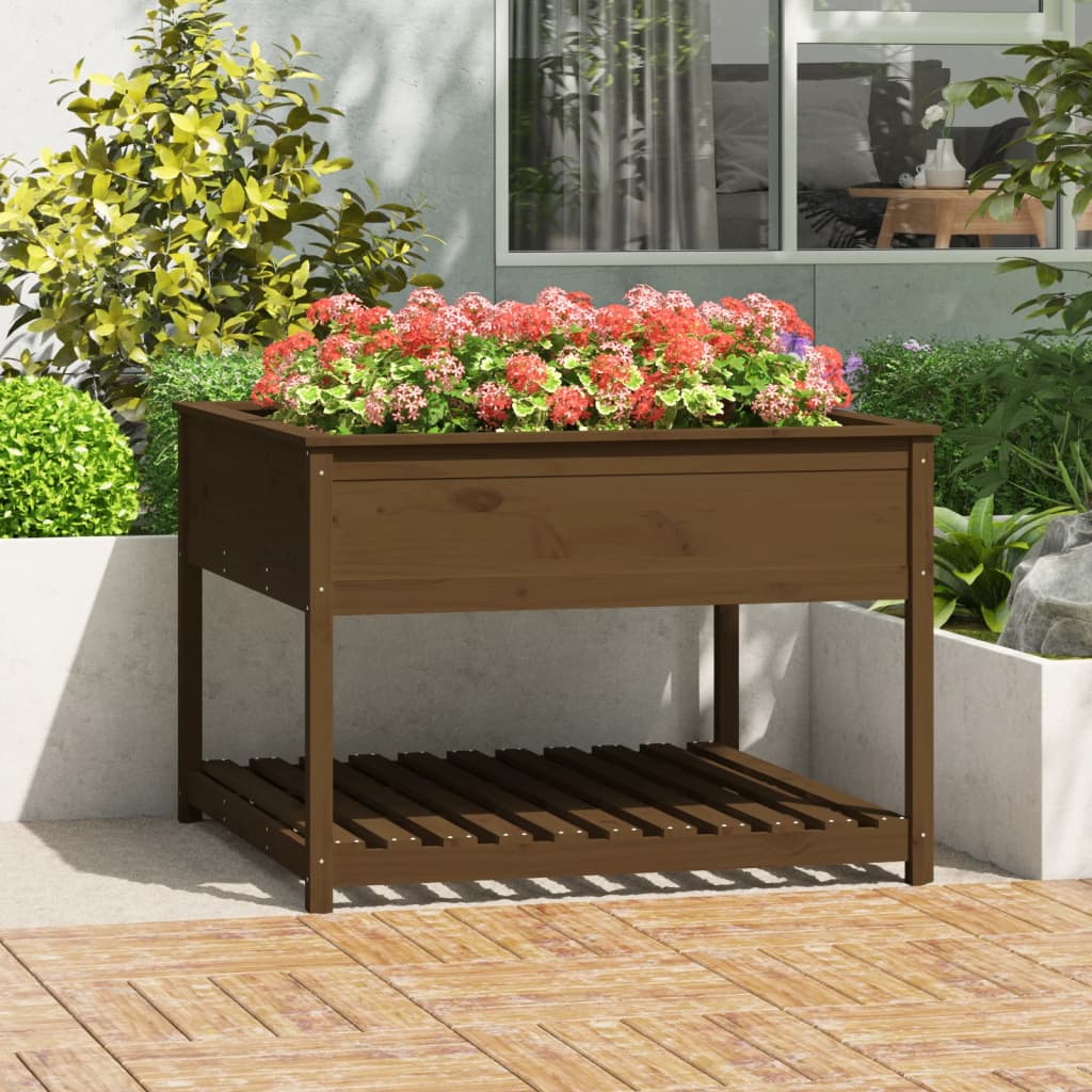 Planter With Shelf Solid Wood Pine