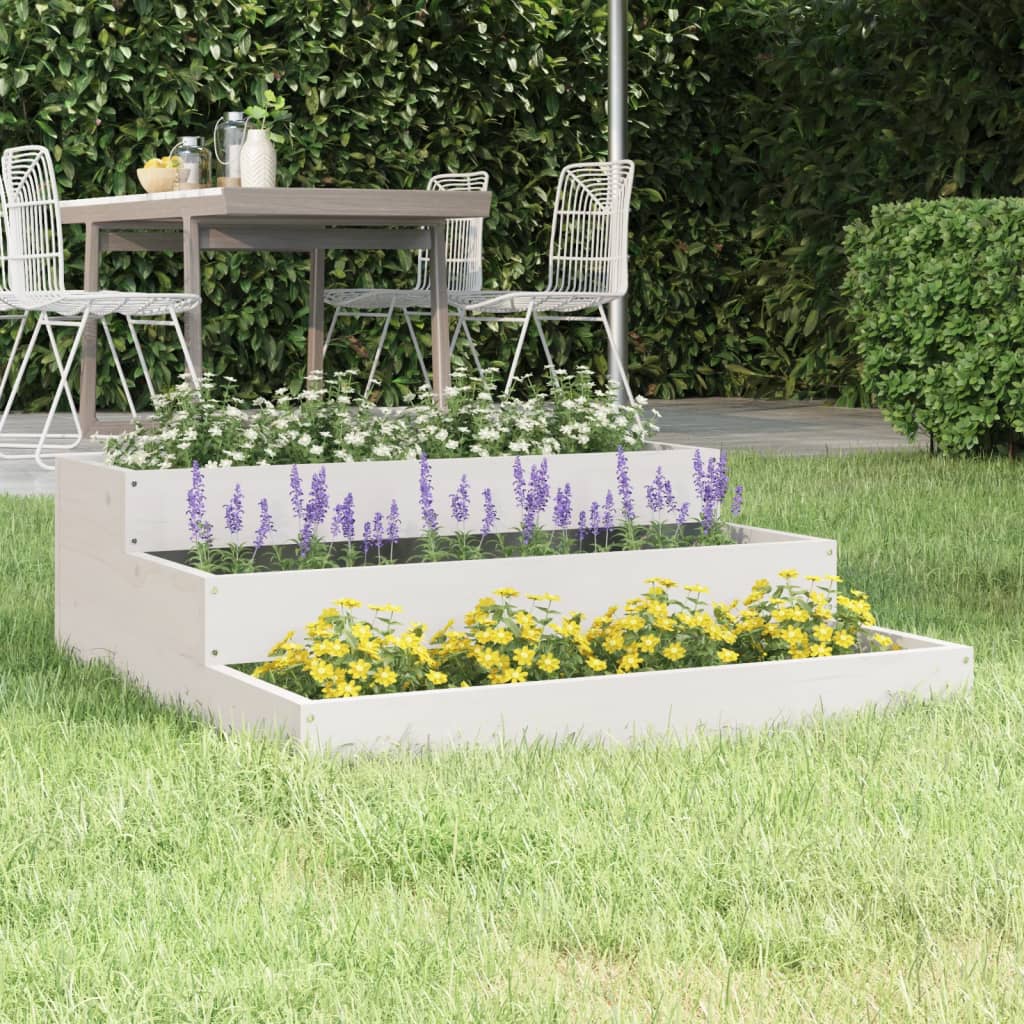 Planter White Solid Wood Pine