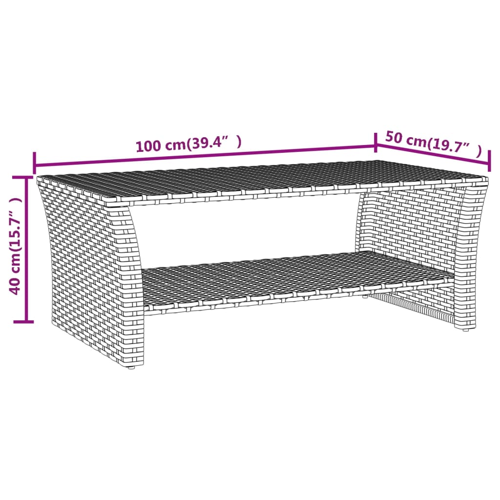 Coffee Table | | Pe Rattan, Powder-Coated Steel | 100X50X40 Cm