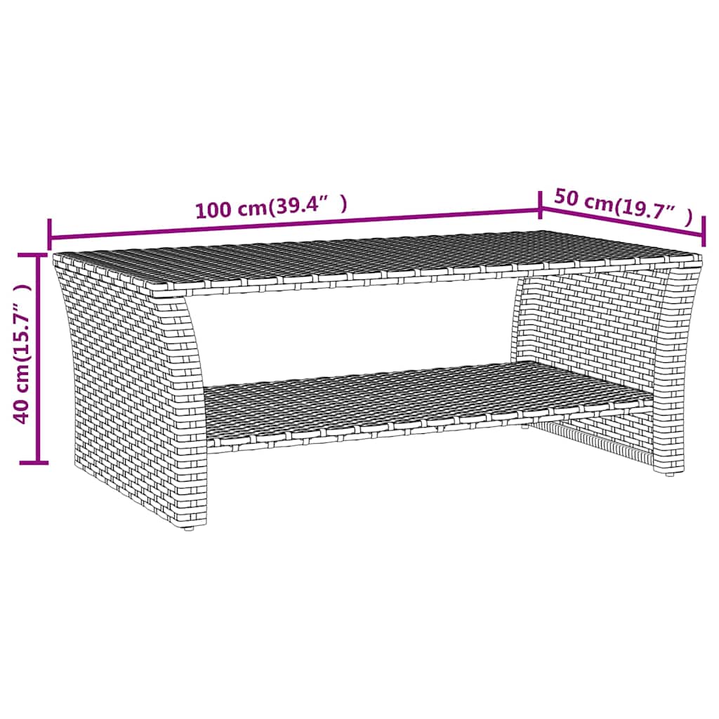 Coffee Table Pe Rattan Powder-Coated Steel 100X50X40 Cm grey black Waterproof 10