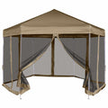 Gazebo Hexagonal Pop Up Marquee 3.6x3.1m 6 Sidewalls Garden Tent grey taupe 360