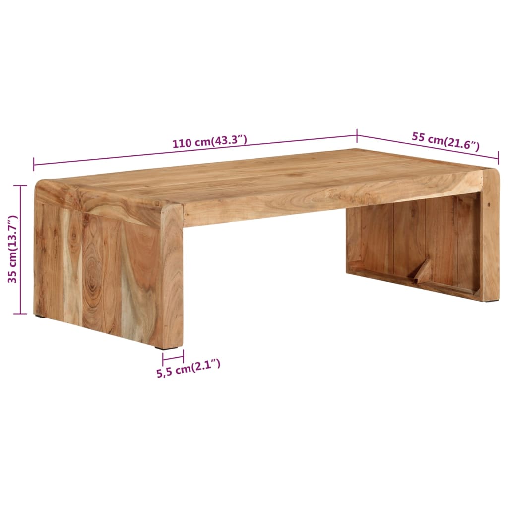 Coffee Table Solid Acacia Wood Rustic Living Room Furniture 110x55x35cm 110 cm