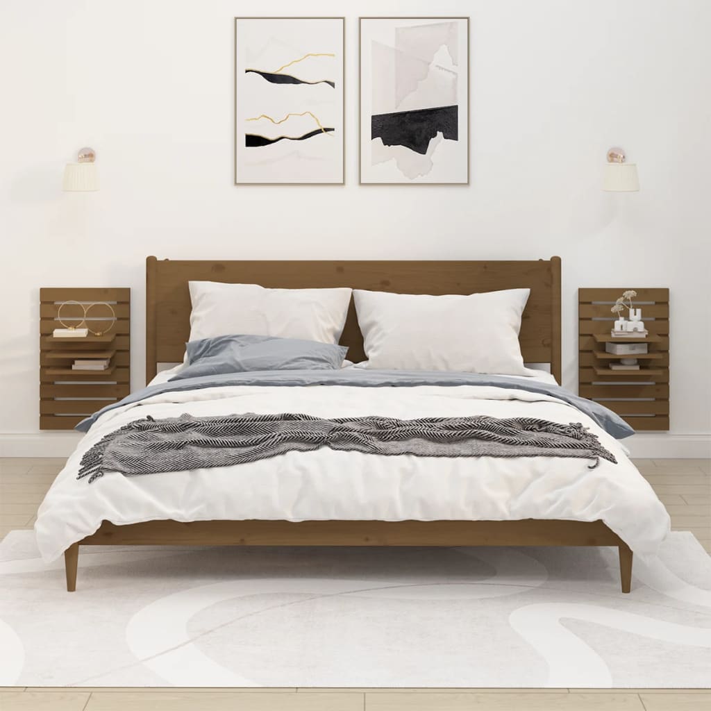 Wall-Mounted Bedside Shelves 2 Pcs Solid Wood Pine