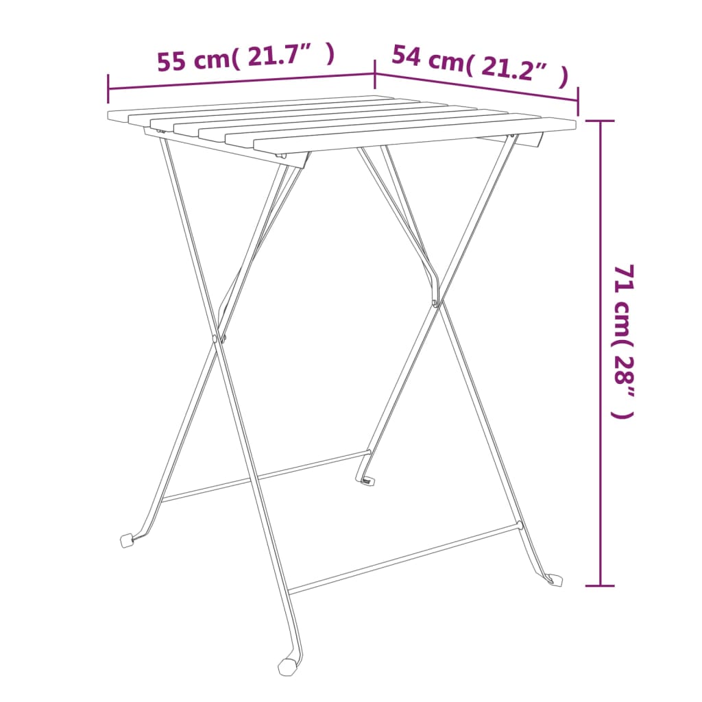 3 Piece Folding Bistro Set Solid Wood Acacia And Steel